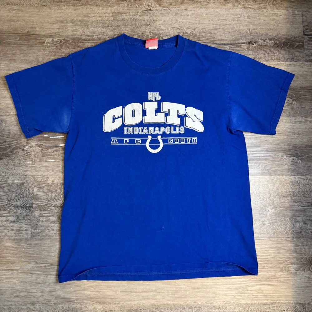 Y2K Mens Indianapolis Colts NFL T-Shirt Blue VF Imagewear Graphic Tee Large
